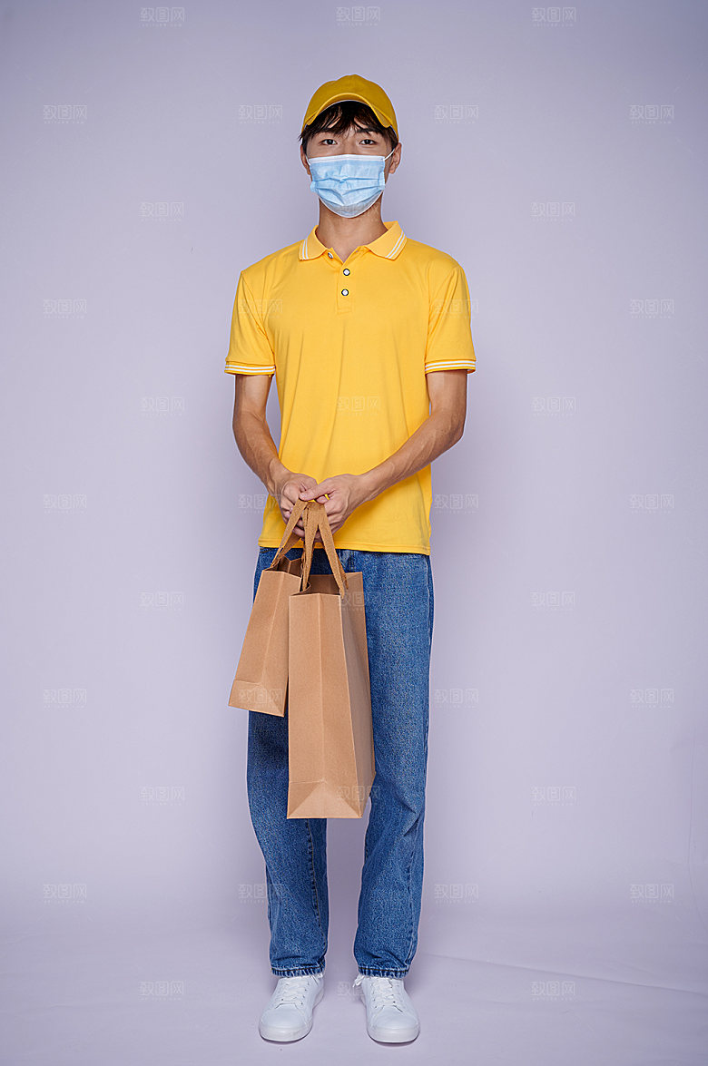 外卖员戴口罩照片商业摄影图片