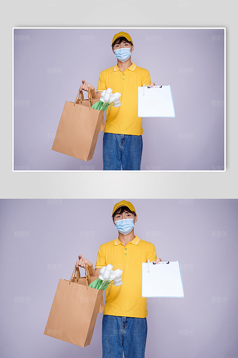 配送员送花照片商业摄影图片