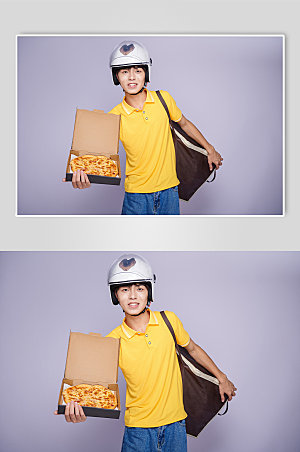 外卖小哥送披萨照片商业摄影图片