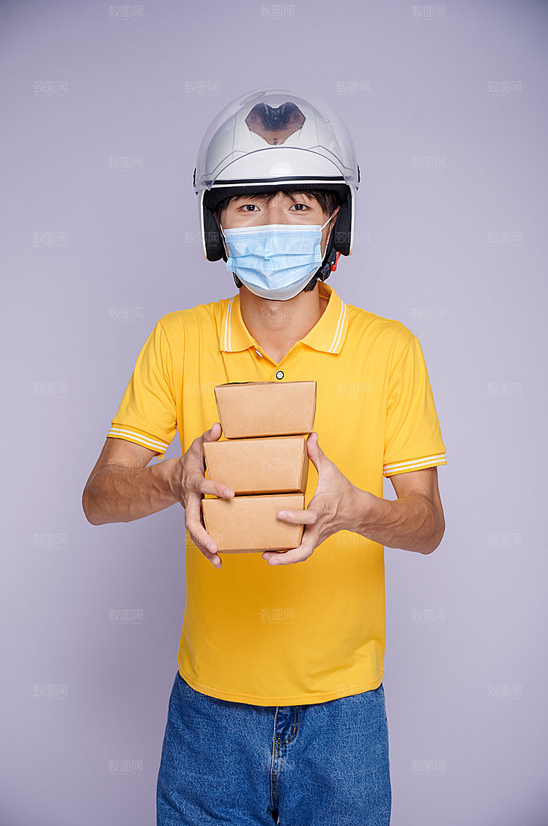 戴口罩外卖小哥人物照片商业摄影
