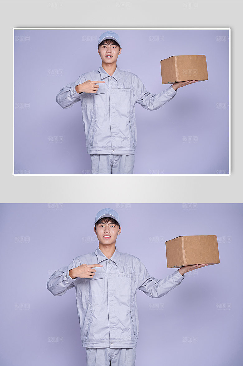 快递员拿包裹商业摄影图片