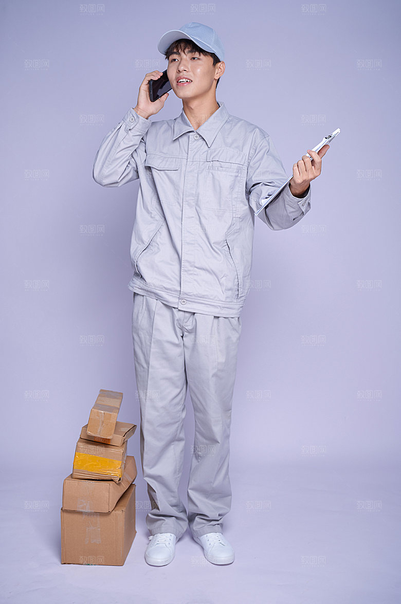 快递员打电话图片商业摄影图片