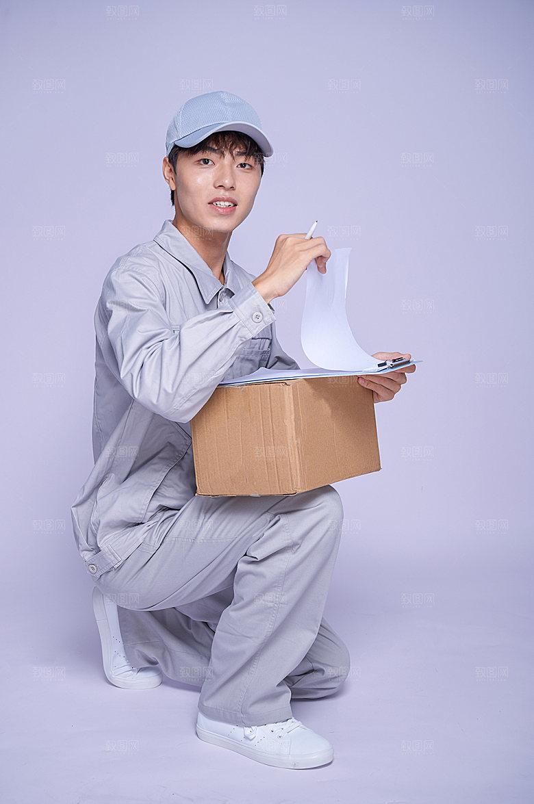 快递员配送精修商业摄影图片
