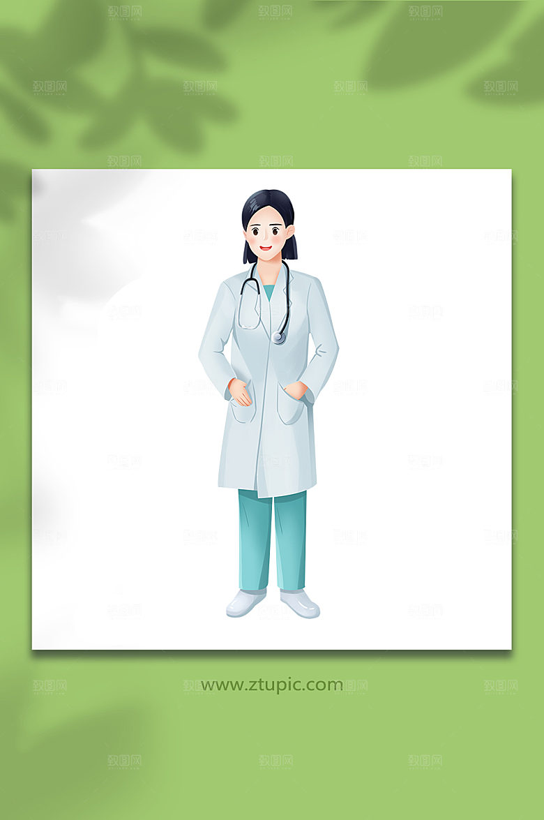 卡通带听诊器的女医生插画素材