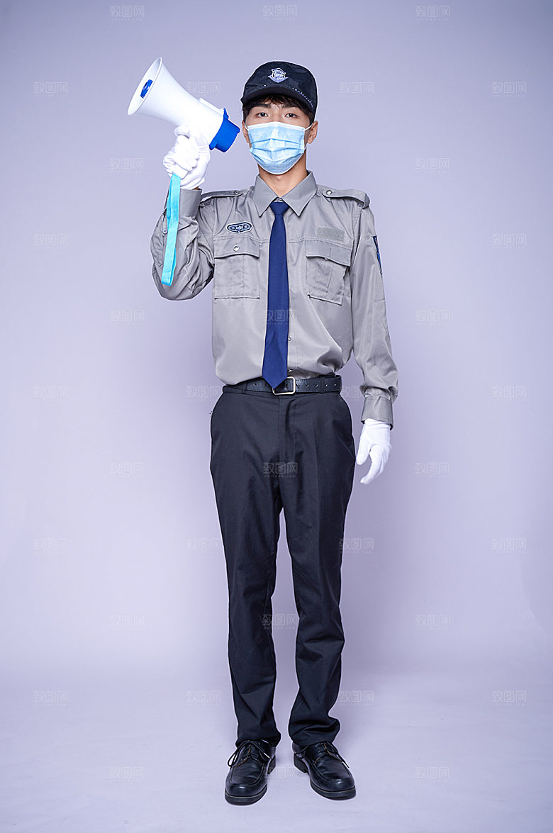 拿喇叭保安防疫人物商业摄影