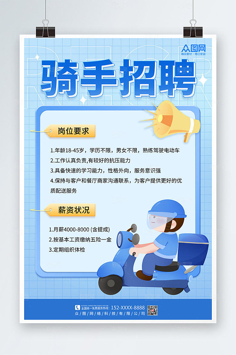简约商务外卖骑手招聘海报素材