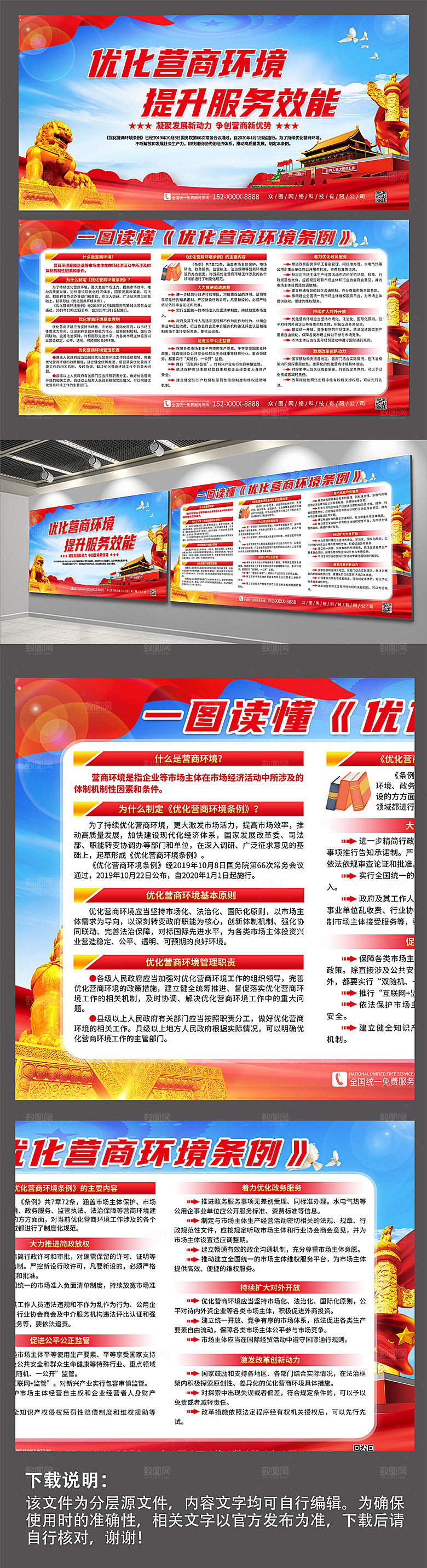 党建一图读懂优化营商环境条例展板素材