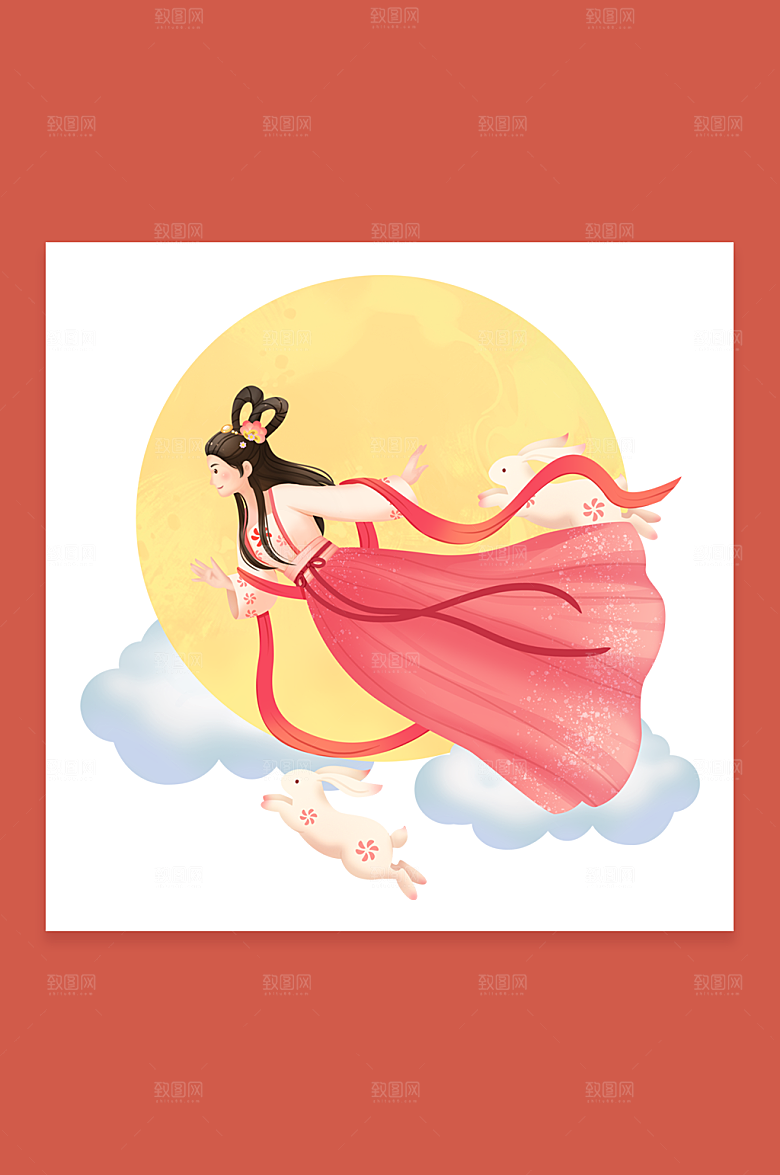 卡通嫦娥奔月中秋节插画设计