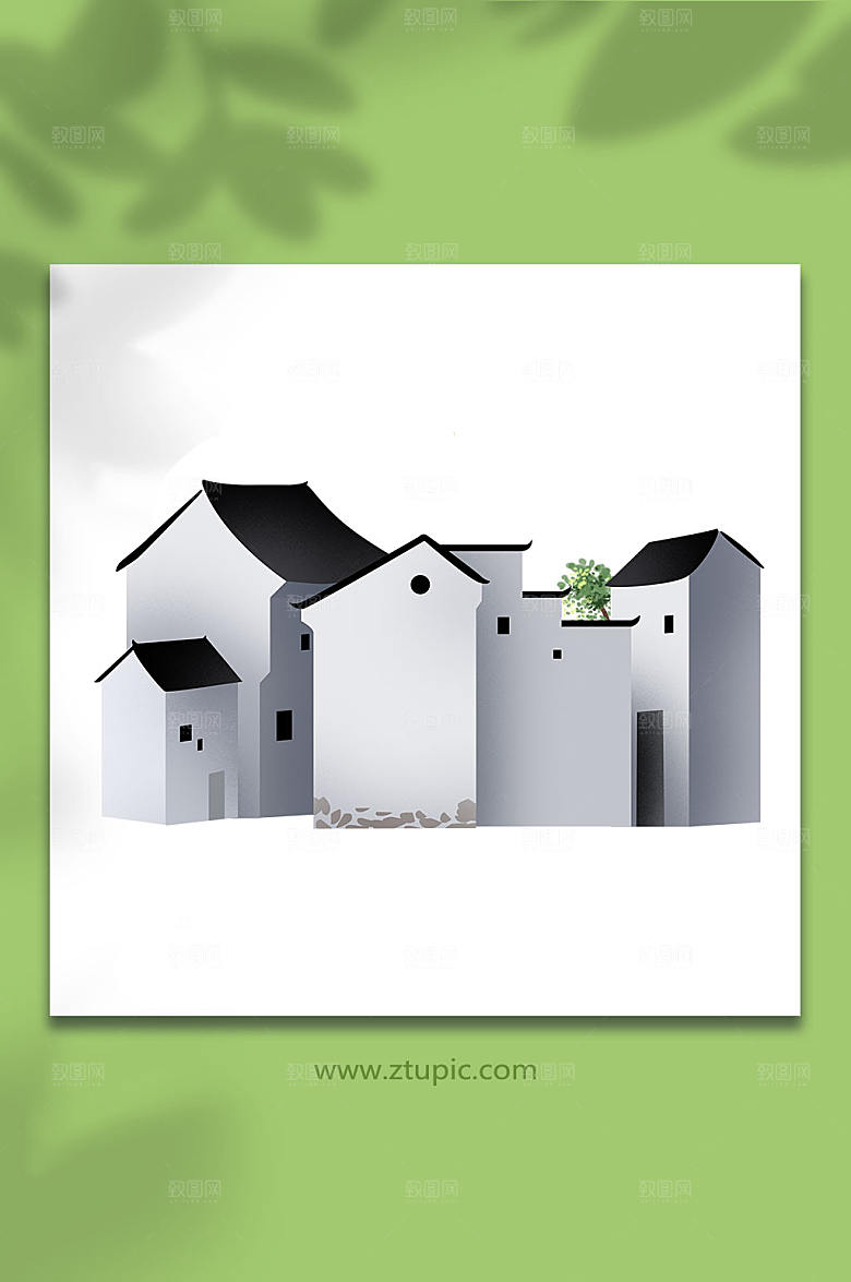 卡通江南老街古建筑插画设计
