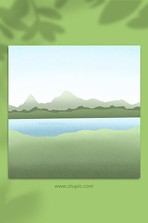 绿色草地山脉绿色自然背景元插画