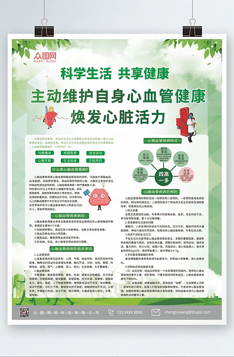 清新预防心脑血管疾病海报模板