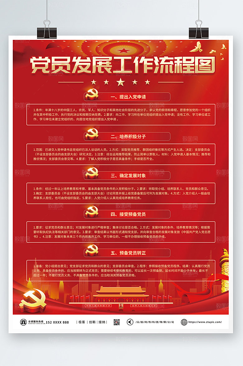 简约党员发展流程图党建风海报