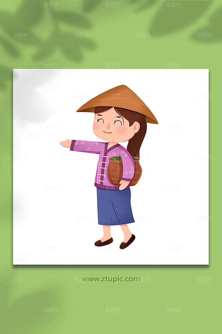 手绘春天采茶茶叶人物插画设计