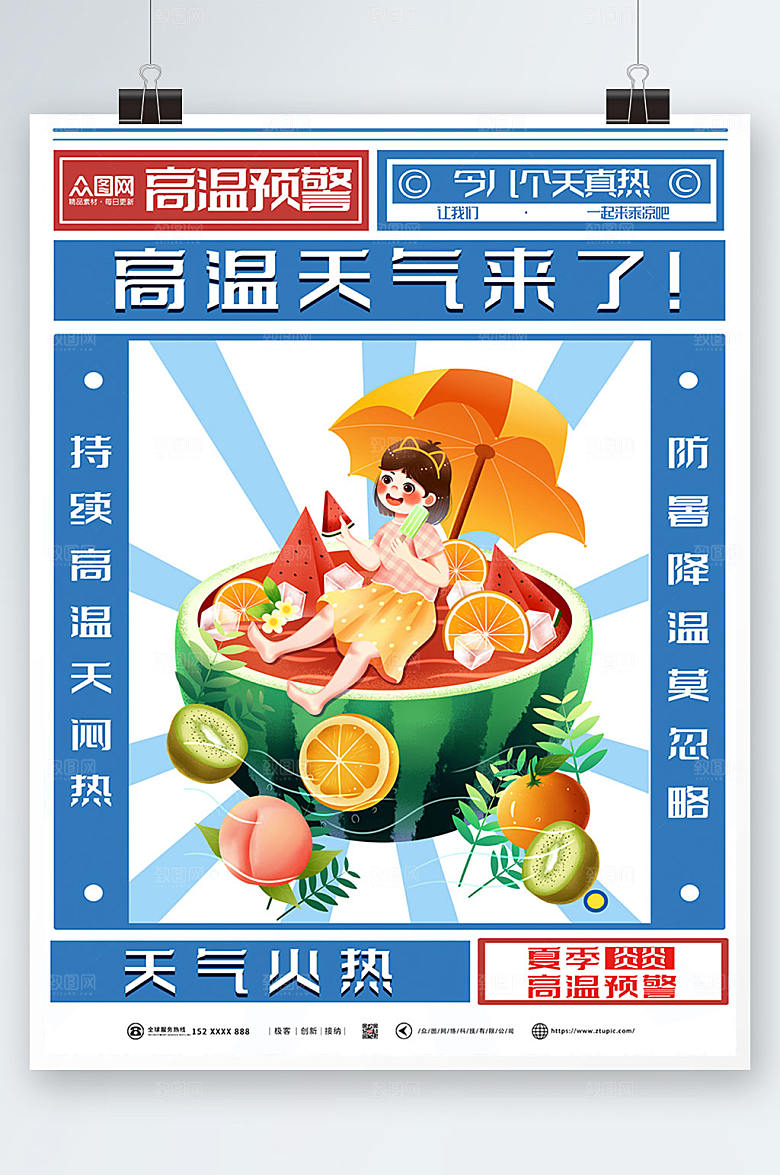 商务高温预警防暑降温海报模板