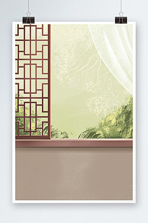 中国风传统窗花家居背景插画