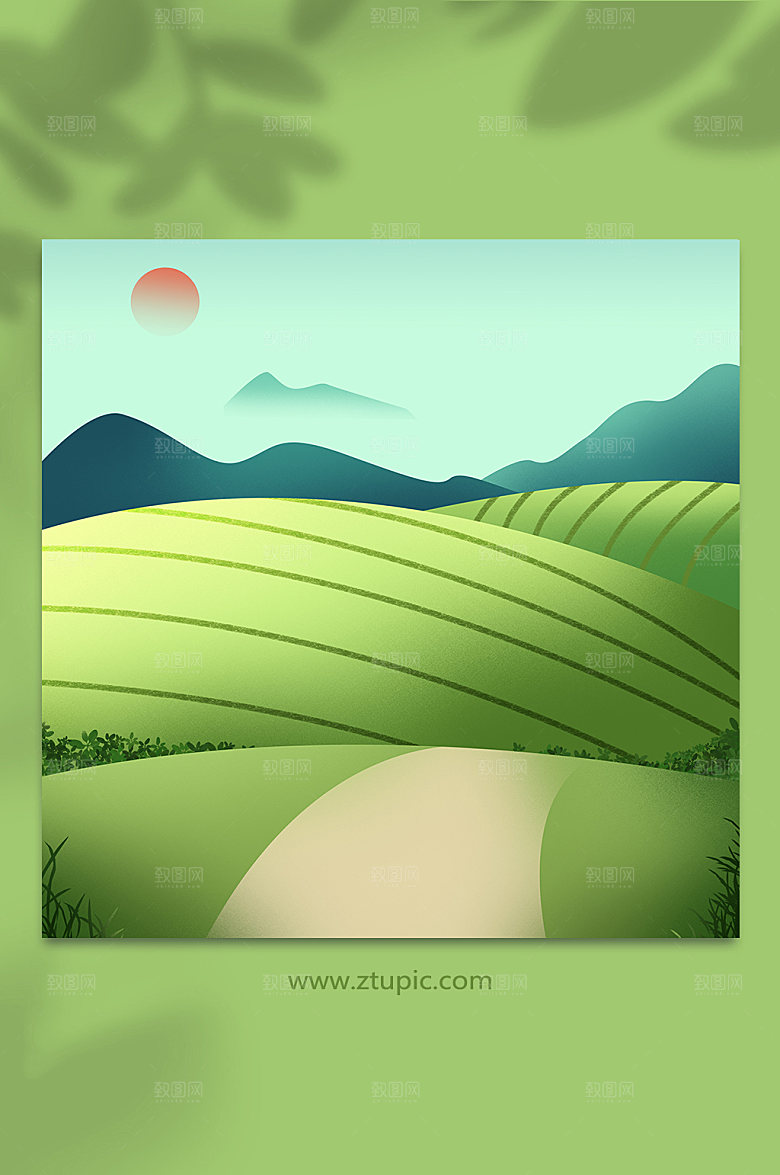 自然田园茶园背景插画