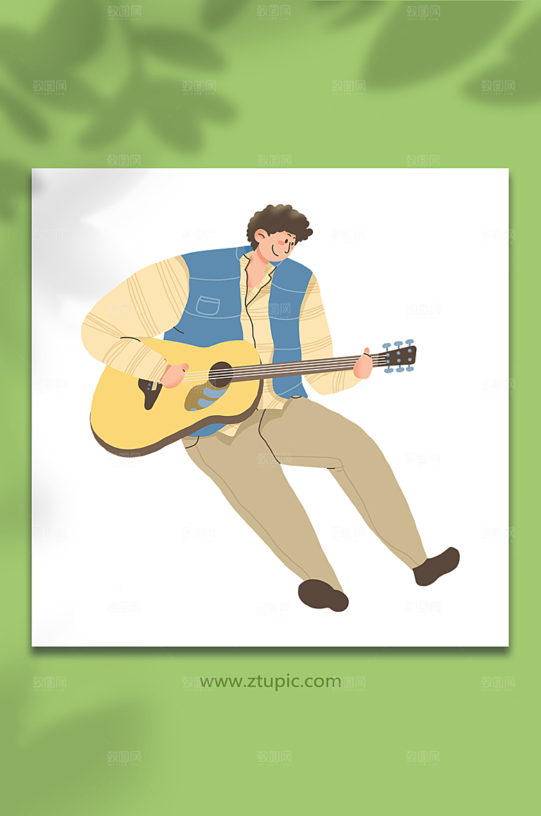 卡通男弹吉他露营人物插画元素