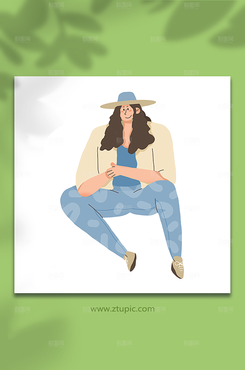 卡通女生扁平化露营人物插画元素