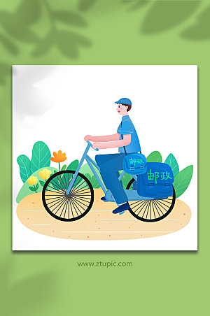 卡通骑车送信的邮差人物插画素材