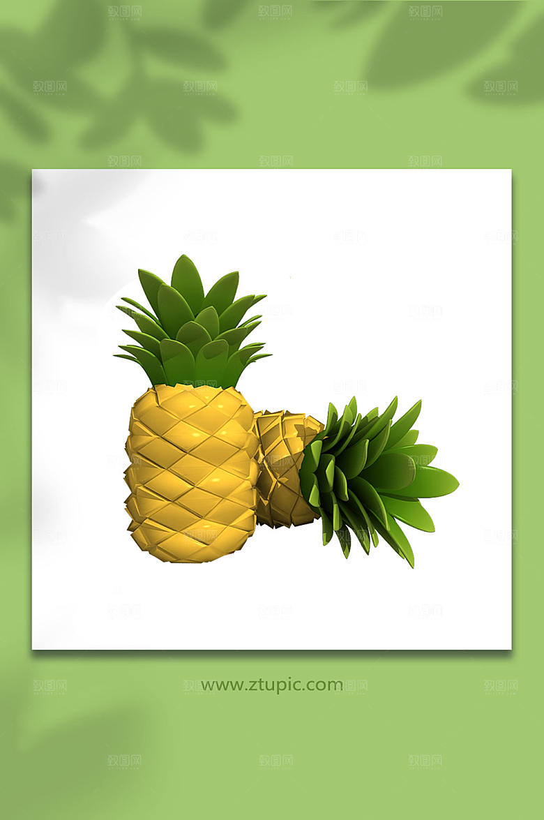 美味菠萝3D立体水果模型元素
