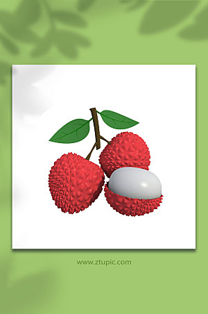 美味荔枝3D立体水果模型元素