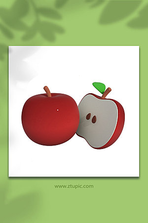 美味苹果3D立体水果模型元素