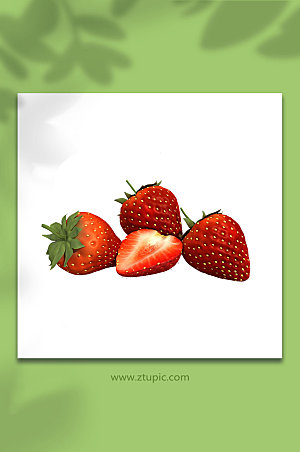 红色草莓3D立体水果模型元素