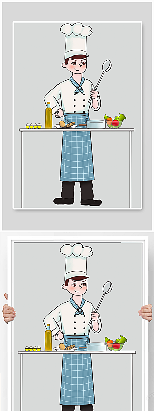 卡通小厨师人物原创插画素材