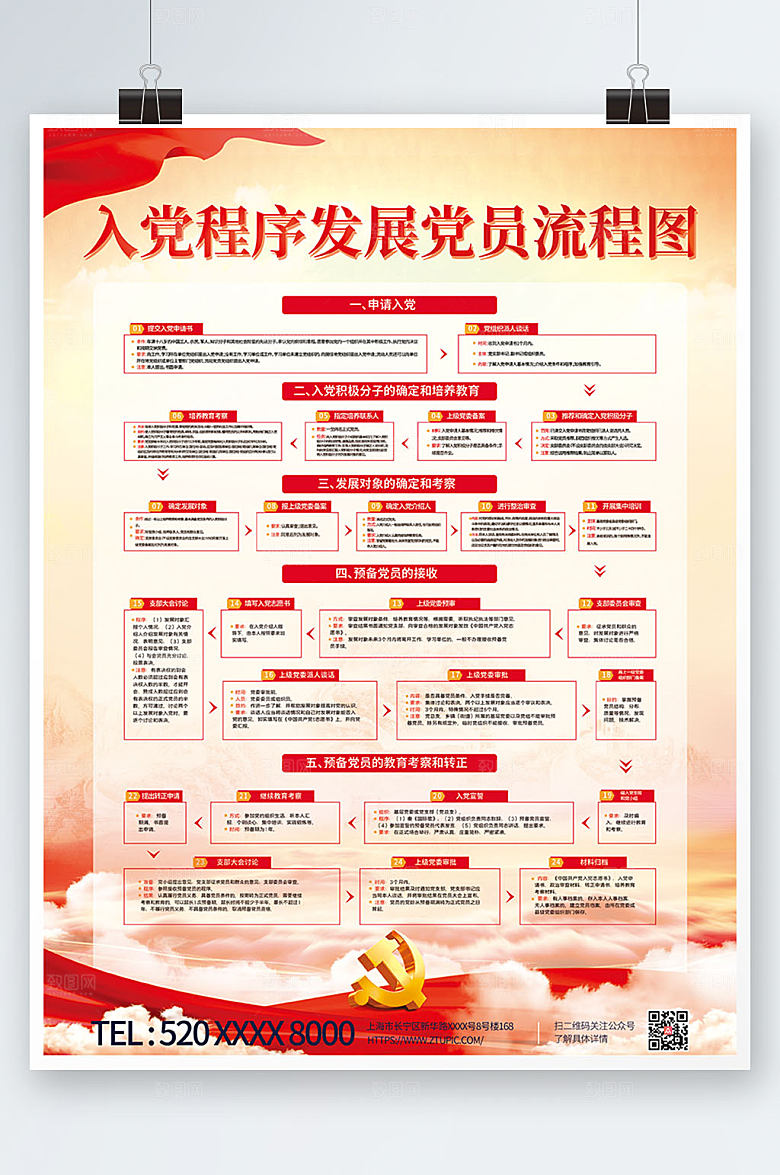 大气党员发展流程图党建海报