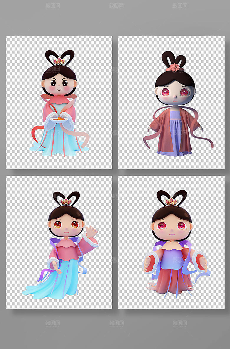 嫦娥姿势组合立体C4D模型