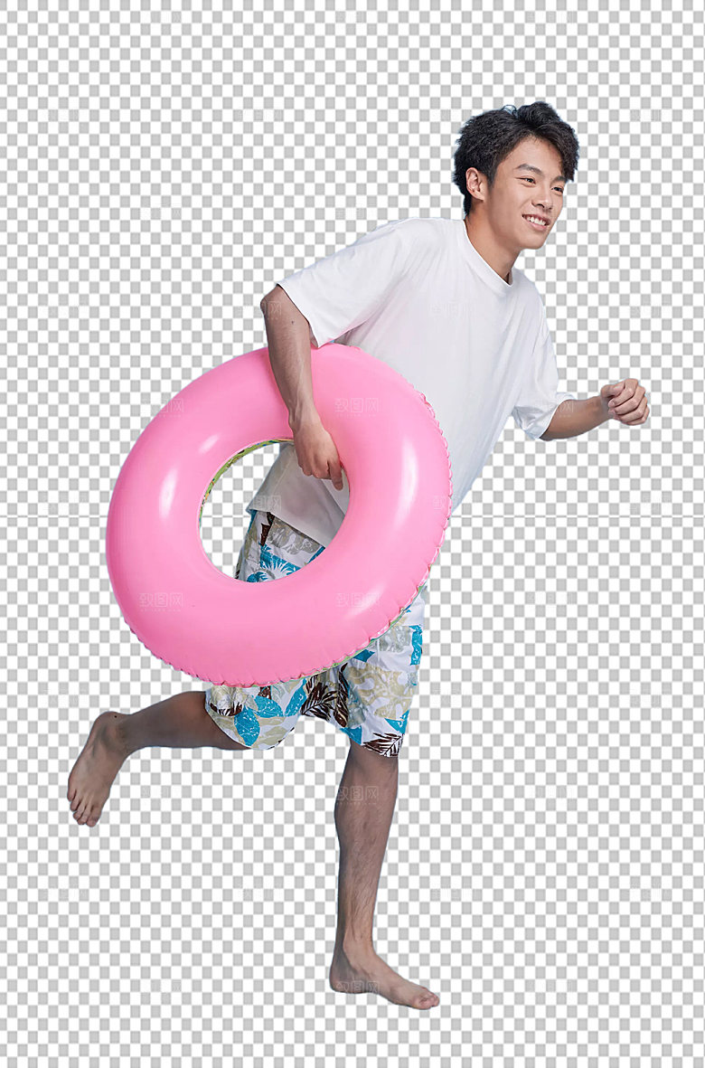 男生泳圈人物泳装免抠精修摄影图