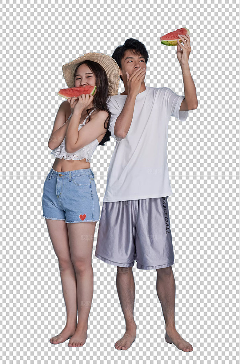 夏日海滩情侣泳装免抠精修摄影图