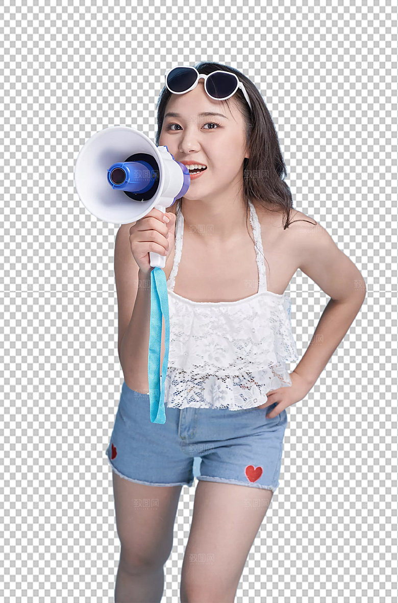 夏日女生拿喇叭人物泳装摄影图