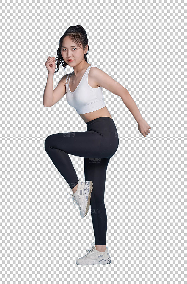 女生健身抬腿运动免抠摄影图片