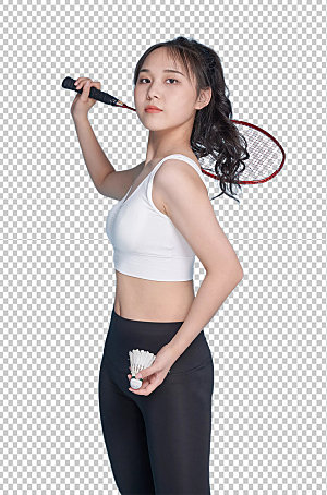 女生打羽毛球运动免抠摄影图