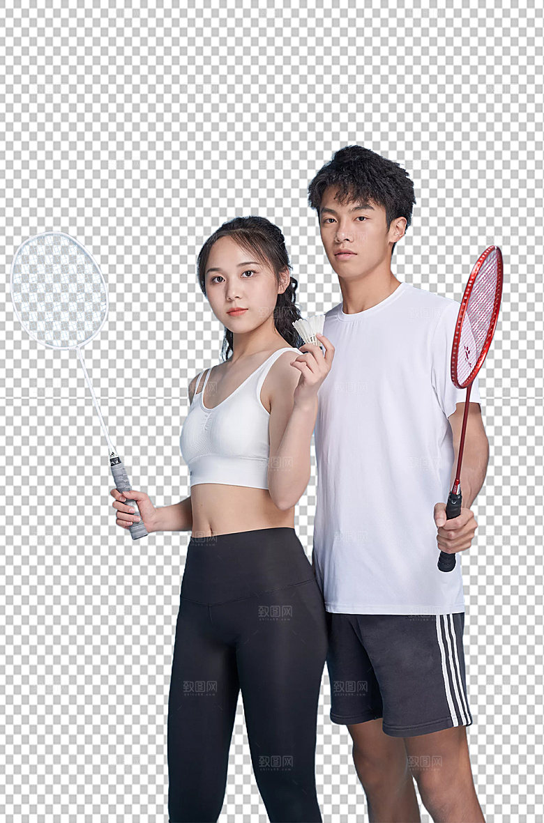 男女打羽毛球人物免抠摄影图片