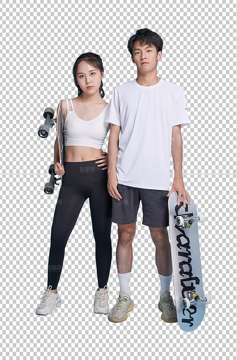 男女滑板运动人物精修摄影图片