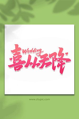 粉色喜从天降婚礼手写字体设计