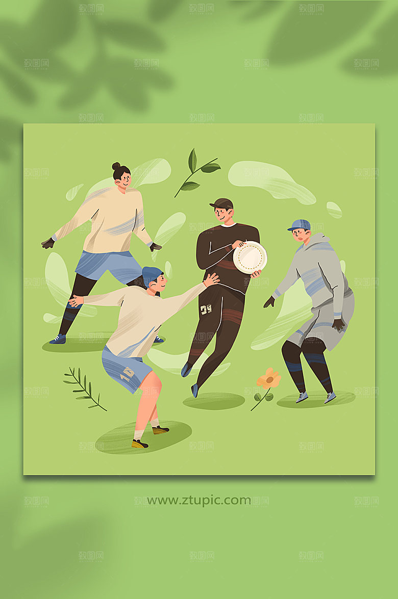 卡通手绘飞盘运动人物插画素材