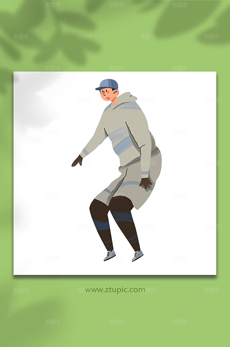 灰色男生跳跃扁平化风格人物插画