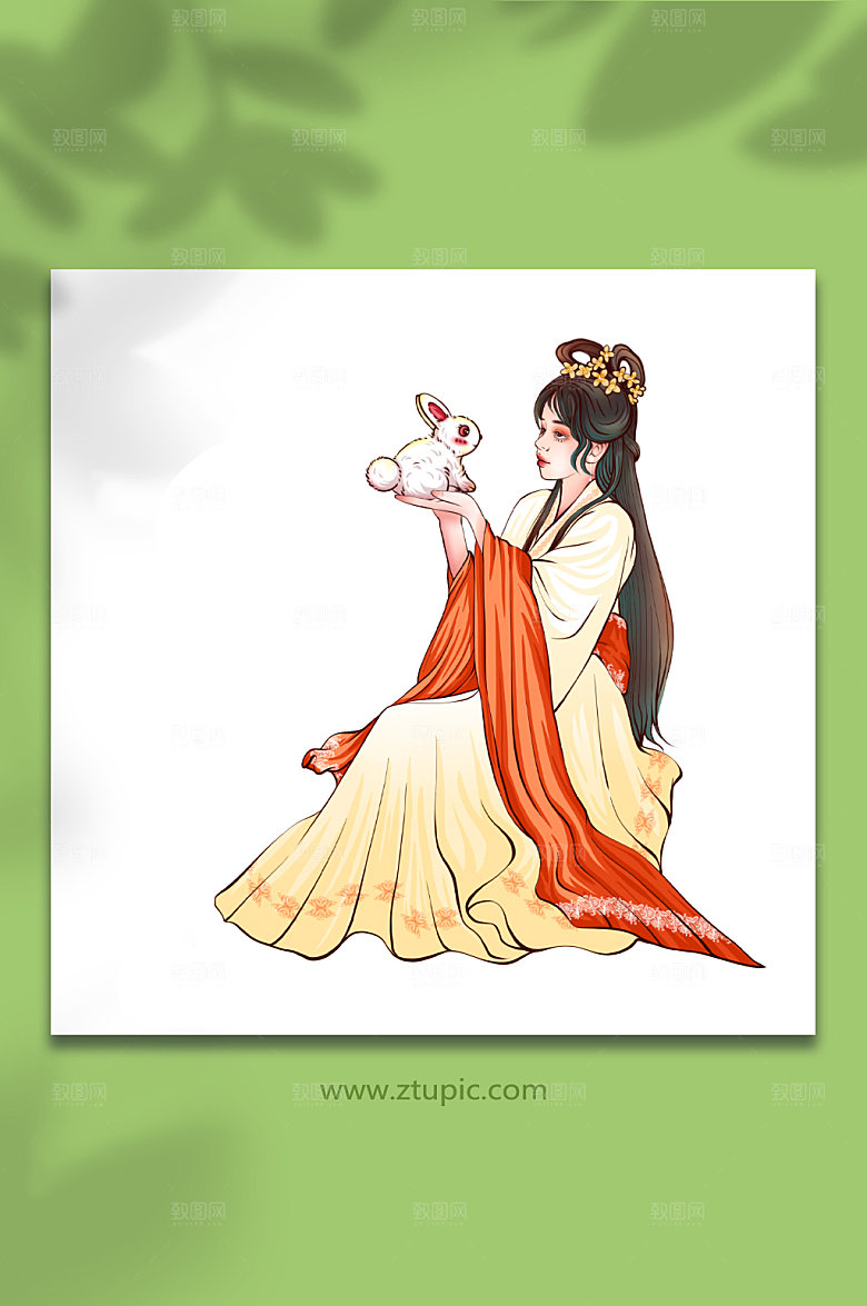 美丽玉兔嫦娥中秋人物插画