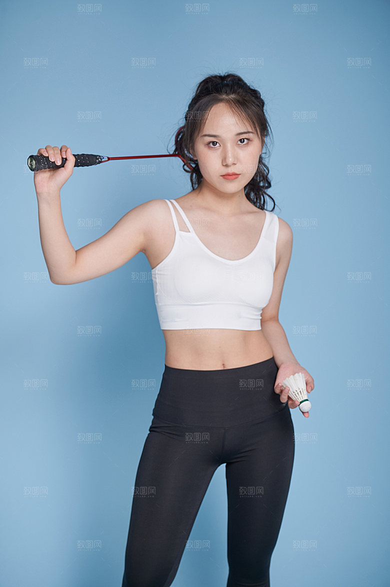 帅气女生打羽毛球运动人物摄影