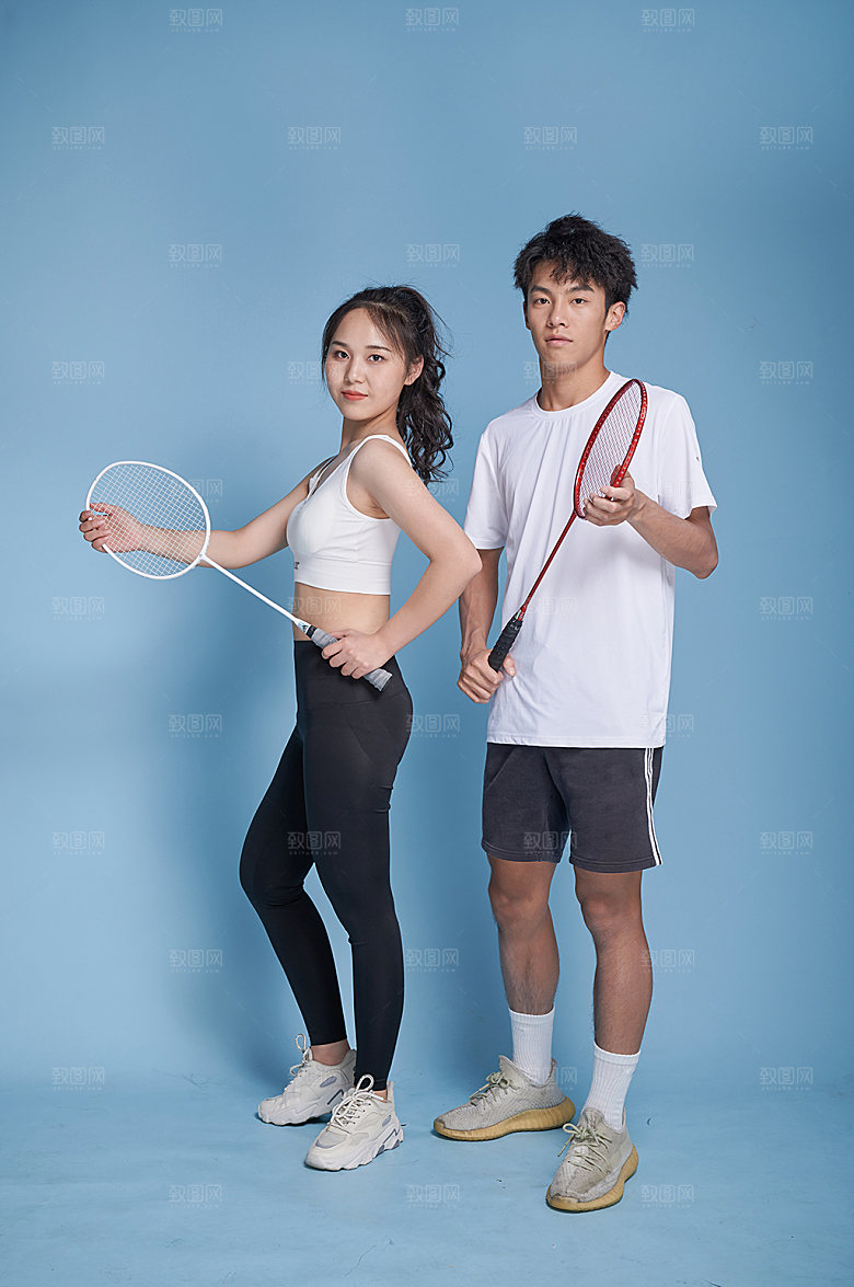 羽毛球运动男女人物摄影图