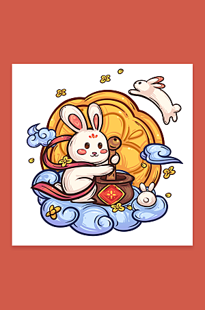 手绘年糕兔子中秋节人物插画设计