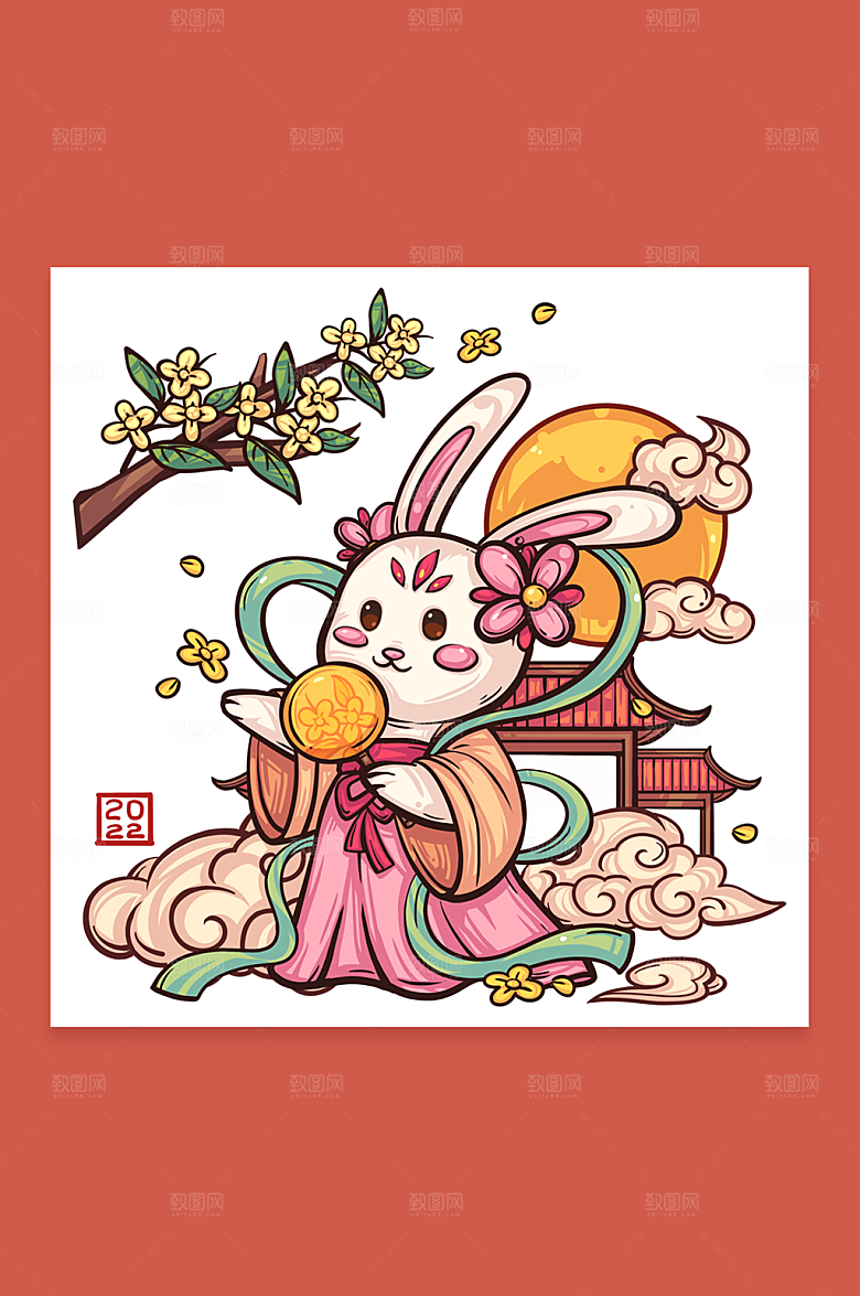 卡通兔子嫦娥中秋节人物插画素材