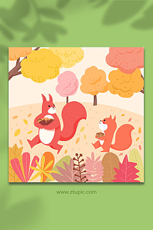 卡通小松鼠秋季动物插画素材