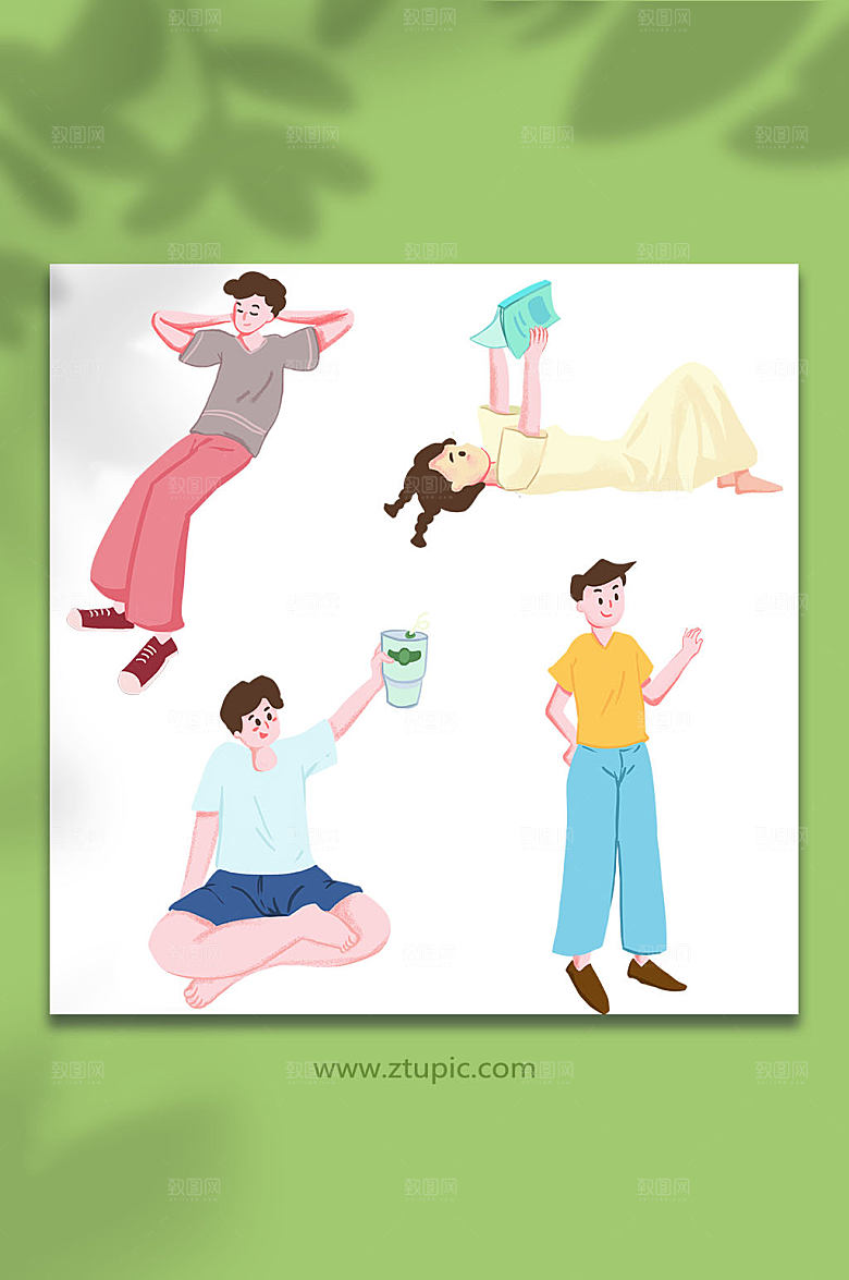 创意露营卡通人物插画PNG