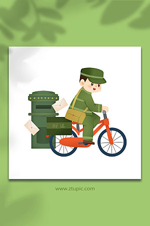 扁平骑单车送信邮差人物插画素材