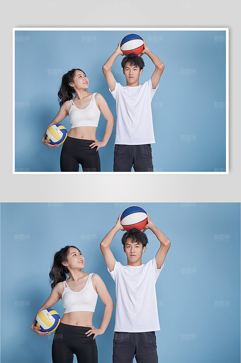 男女球类运动健身人物摄影图