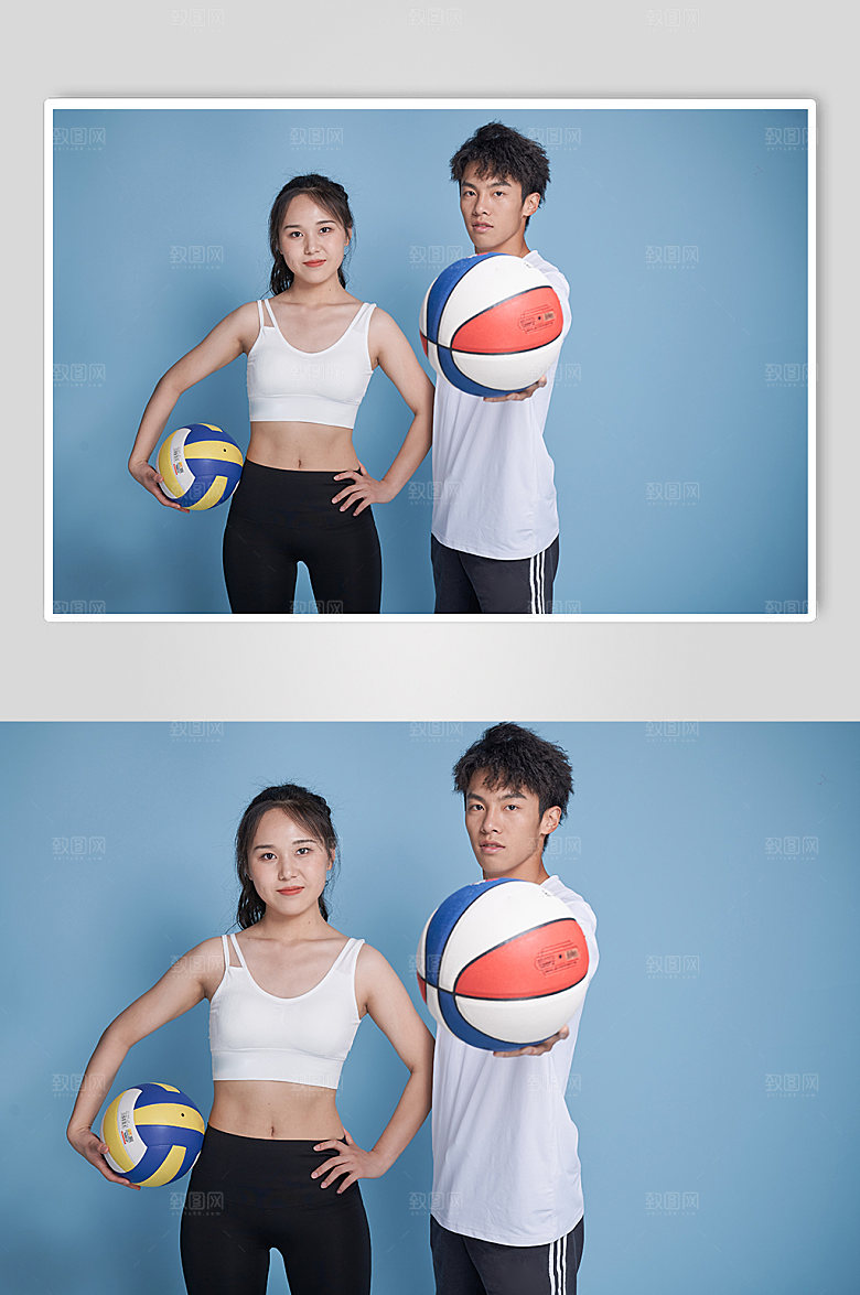 男女球类运动精修人物摄影图